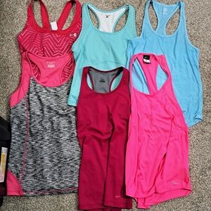 Lot of 6 Athletic tank tops, Nike, UA, Tek Gear n more